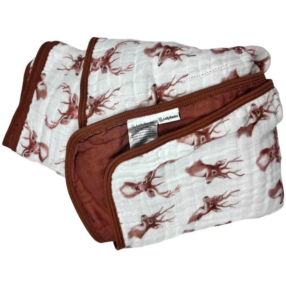 Lolly Banks Deer Head Face 6‎ Layer White Brown Muslin 47